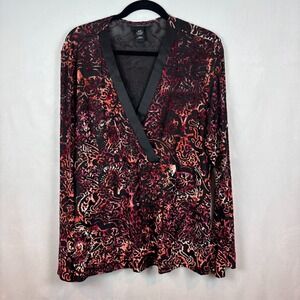 Venezia Womens‎ Faux Wrap Red Burnt out Velvet Stretch Blouse Size 18/20 Comfort